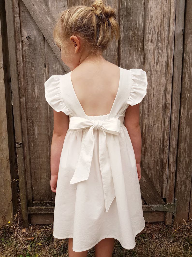 Boho little girl dresses, baby wedding dress, white sundress, baptism dress, dress with bow, whit... | Etsy (US)