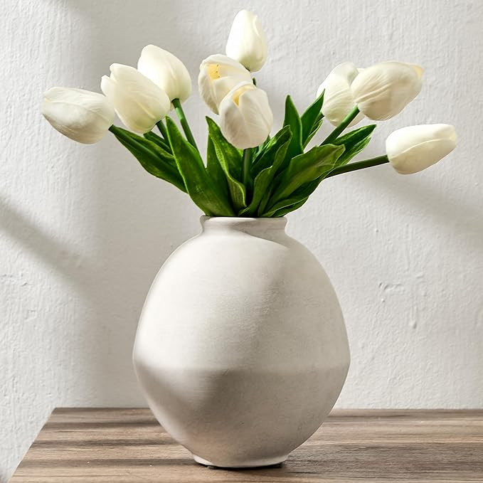 Ceramic Flower Vase, 6.22 Inch Rustic Farmhouse Vase Home Decor, Handcrafted Vintage Pottery Vase... | Amazon (US)