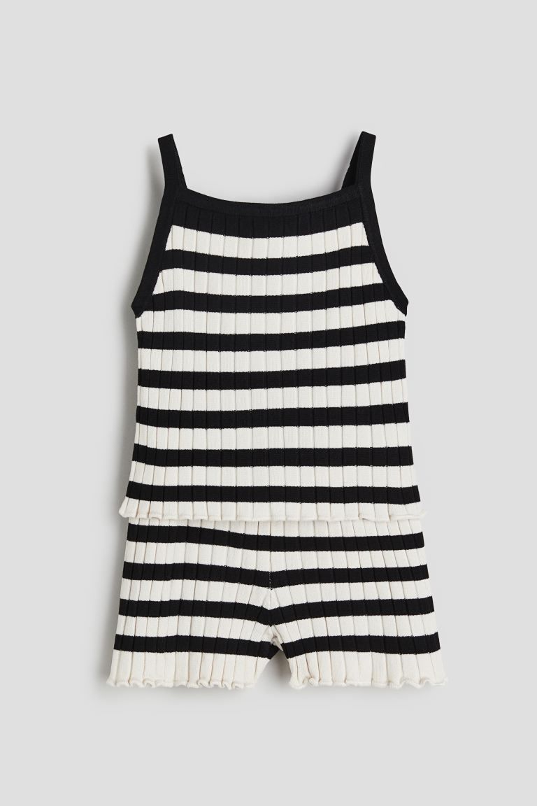 2-piece Rib-knit Set - Black/white striped - Kids | H&M US | H&M (US + CA)