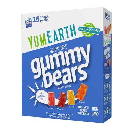 YumEarth Organic Gummy Bears - Fruity Gummy Candy Snack Packs, Gluten Free Snacks for Kids - Allergy Friendly, Non-GMO, No Artificial Flavors or Dyes - Assorted Flavors, 0.7 Oz - 15 Count (Pack of 1) | Amazon (US)