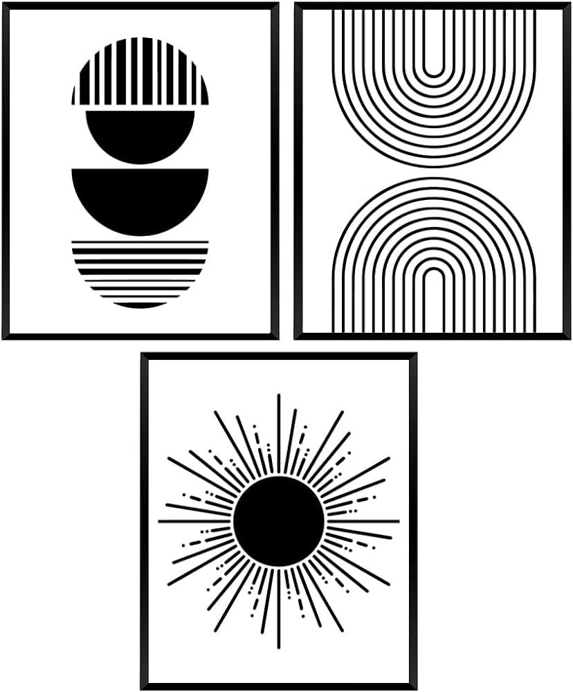 Set Of 3 Boho Mid Century Prints, Black And White Art, Geometric Wall Décor 11x14 Unframed | Amazon (US)
