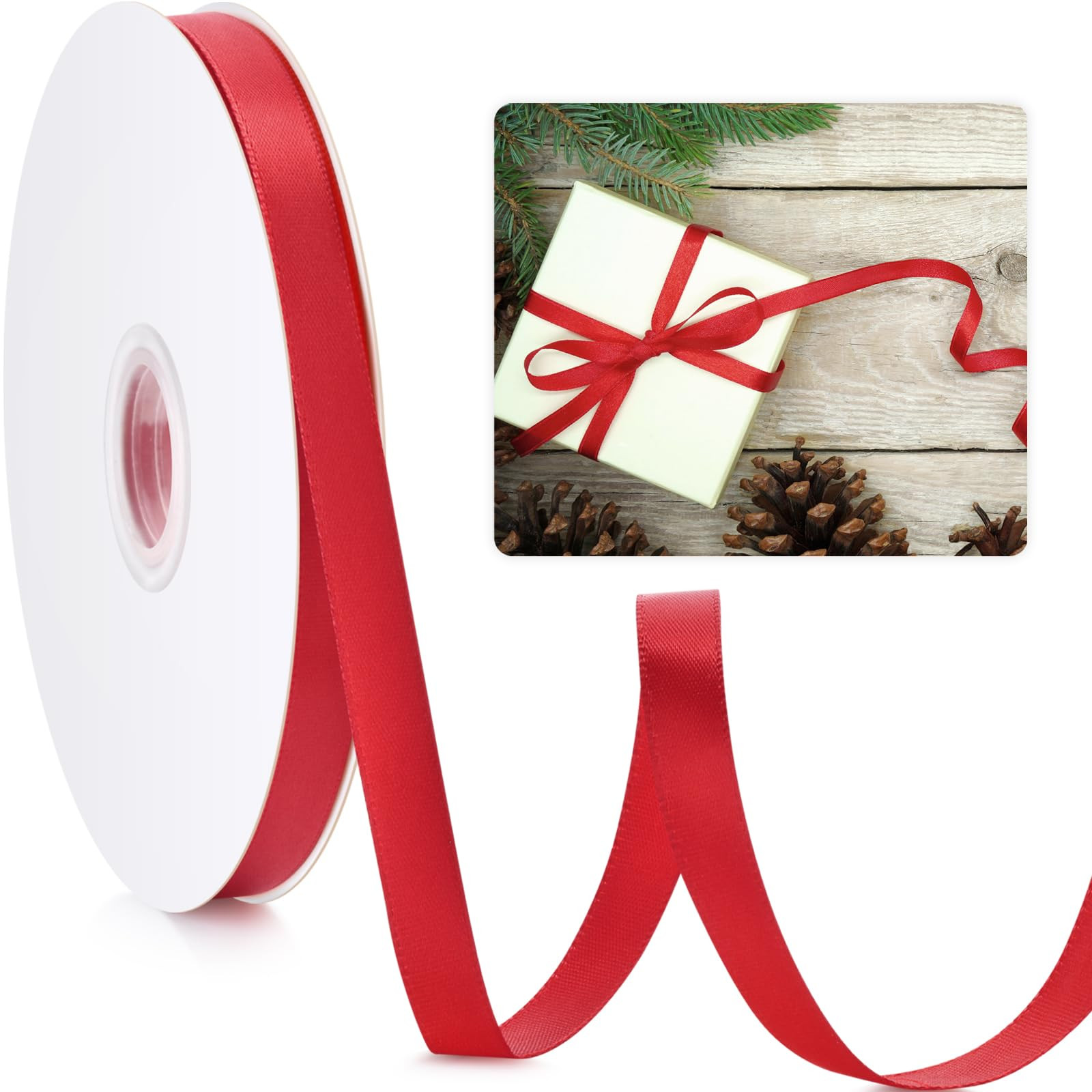 3/8" Red Satin Ribbon, 50 Yards Ribbon for Gift Wrapping, Fabric Ribbons for Flower Bouquet Brida... | Amazon (US)