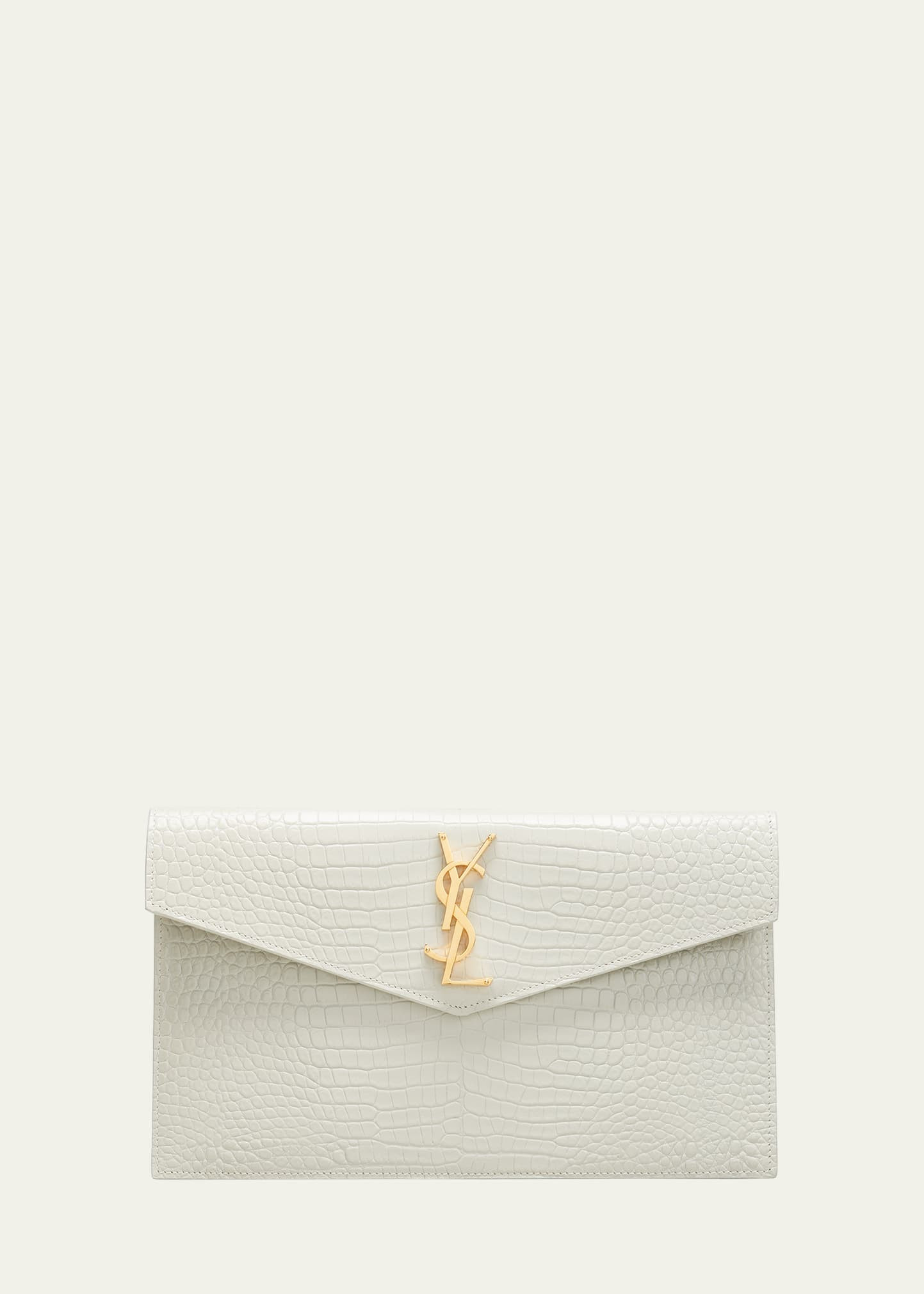 Uptown Medium YSL Monogram Croc-Embossed Pouch Bag | Bergdorf Goodman