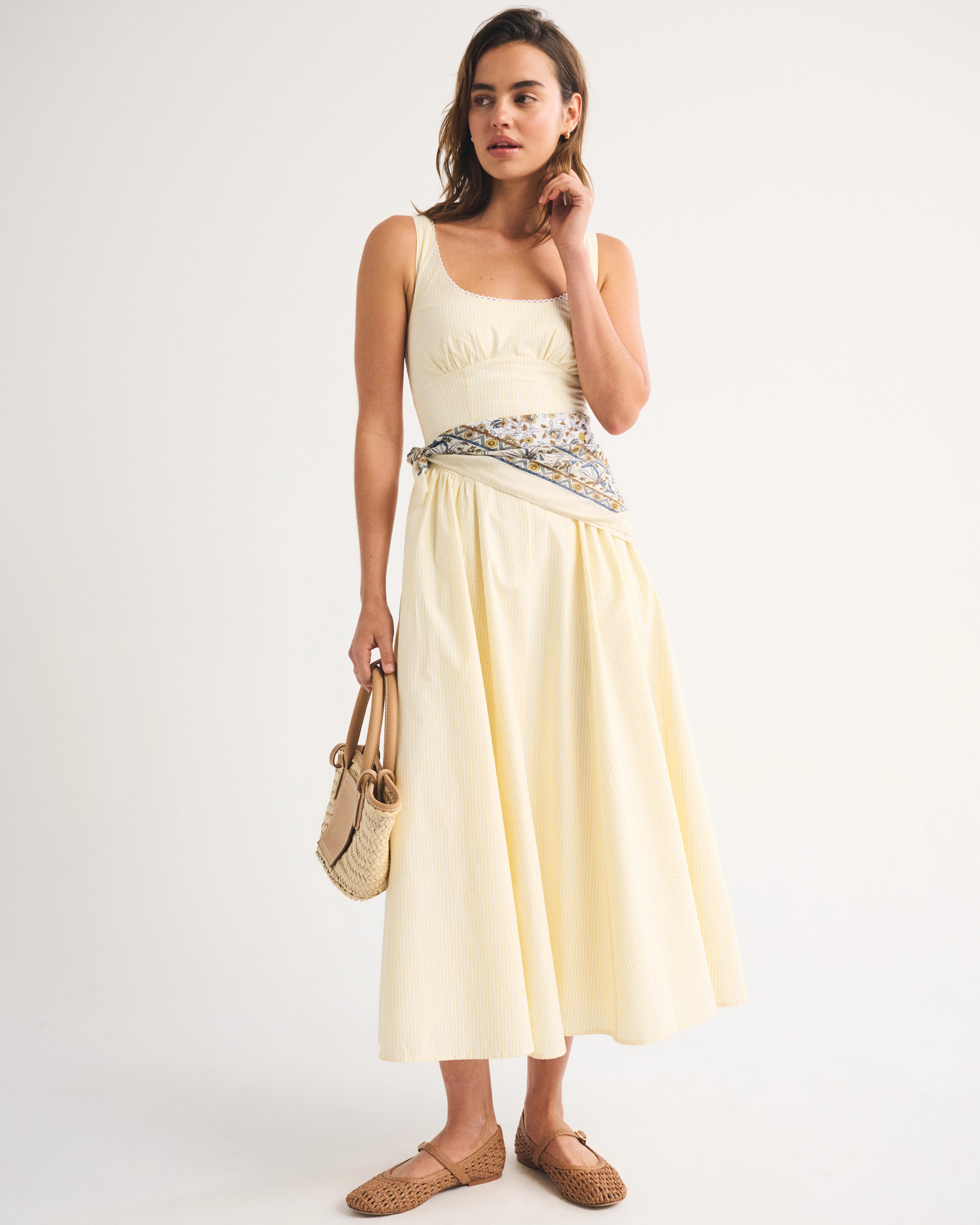 100% Cotton A&F Bra-Free Dylan Midi Dress | Abercrombie & Fitch (US)