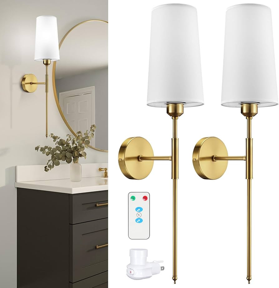 NookNova Gold Wireless Rechargeable Batttery Operated Wall Sconces Set of Two, Battery Powered Wa... | Amazon (US)