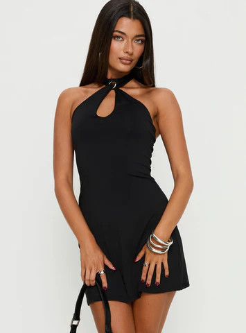 Daryna Halter Keyhole Mini Dress Black | Princess Polly US
