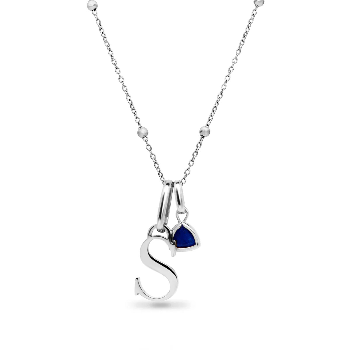 Personalized Initial & Droplet Birthstone Necklace (Silver) | Abbott Lyon