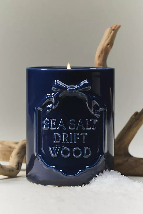 Gingham Bow Fresh Sea Salt & Driftwood Ceramic Boxed Candle | Anthropologie (US)