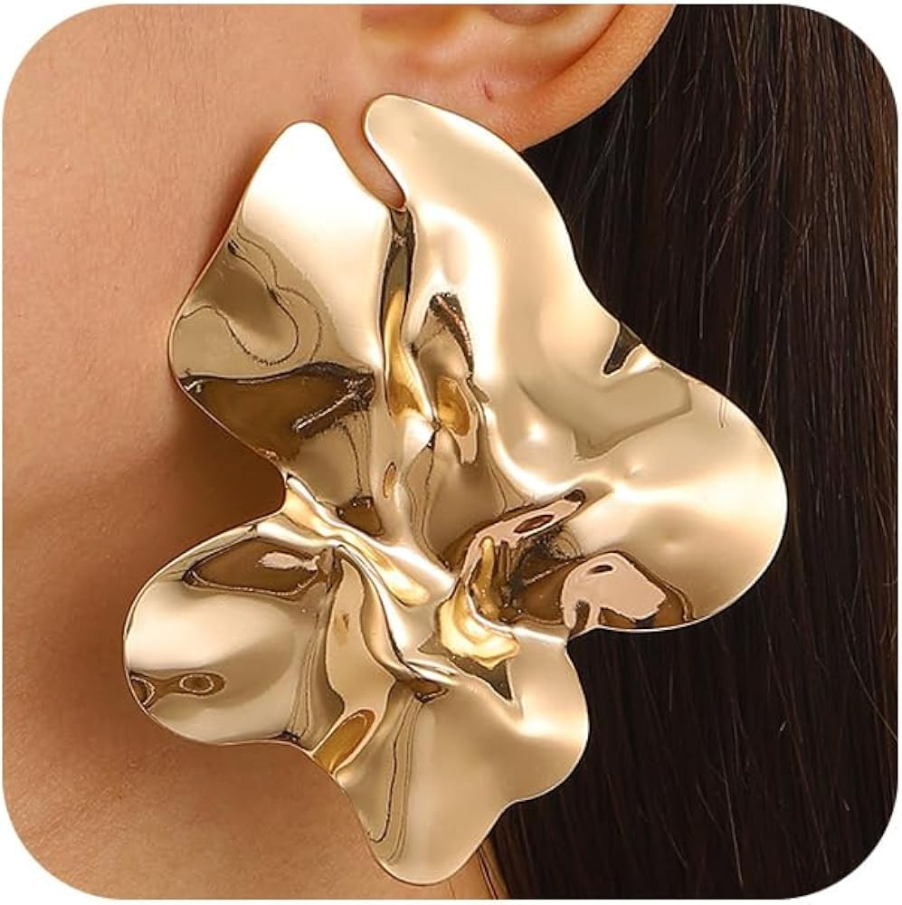 Statement Chunky Gold Large Silver Earrings for Women Trendy, Big Irregular Geometric Dainty Liqu... | Amazon (US)
