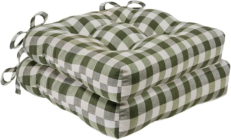 ACHIM Buffalo Check Tufted Chair Seat Cushions, 2-Pack, Sage - 16" x 15" x 3" - Comfortable Seat ... | Amazon (US)