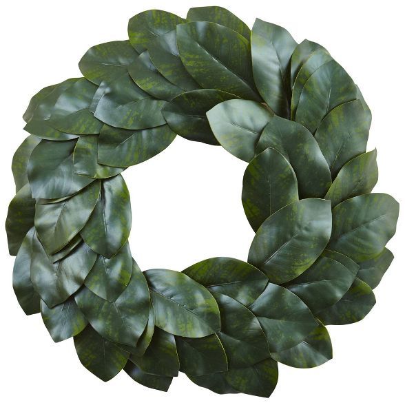 24" Artificial Magnolia Leaf Wreath - Nearly Natural | Target