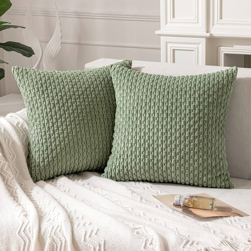 Pack of 2 Sage Green Pillow Covers Decorative Throw Pillow Covers 18x18 Inch for Couch Bed Living... | Amazon (US)