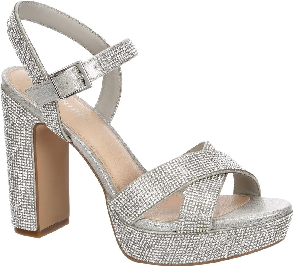 Maripe Leilani - Women's Open Toe Chunky High Heel Ankle Strap Rhinestone Platform Sandals | Amazon (US)