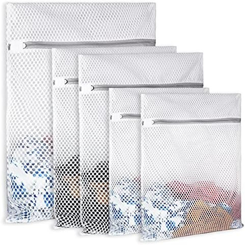5Pcs Durable Honeycomb Mesh Laundry Bags for Delicates,Travel Organization Bag for Clothes,Jeans,Bat | Amazon (US)