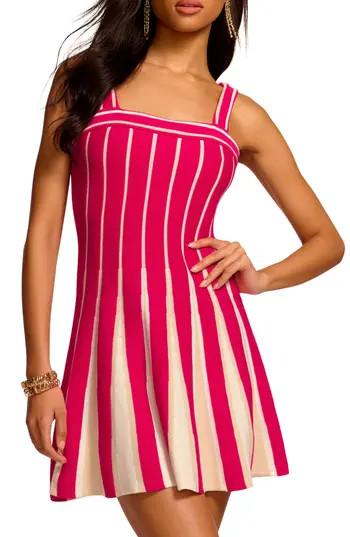 Ramy Brook Eloise Godet Pleat Cotton Mini Sweater Dress in Pink Petunia Stripe at Nordstrom Rack, Size X-Small | Nordstrom Rack