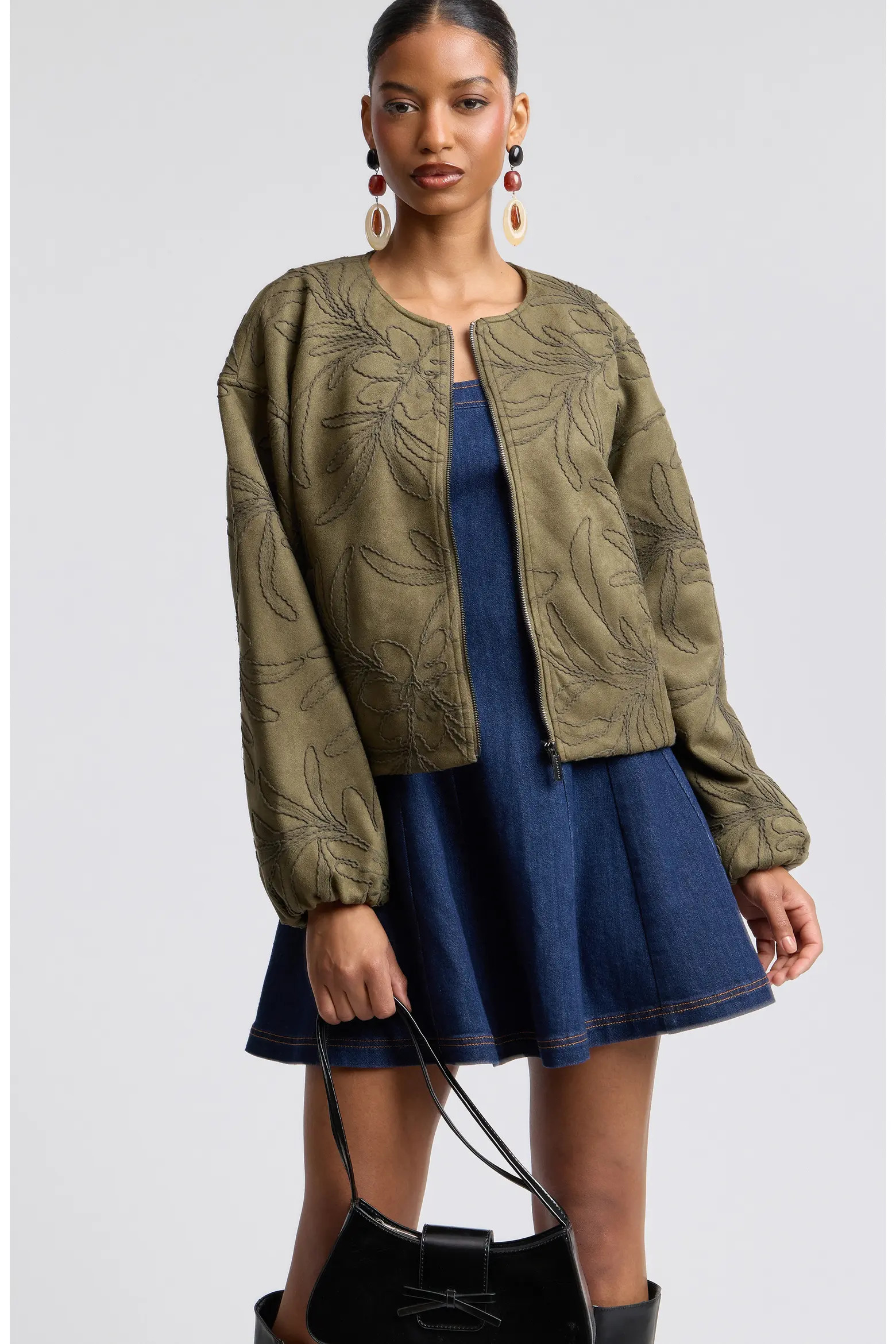 Leaf Embroidery Faux Suede Jacket (Women) | Nordstrom | Nordstrom