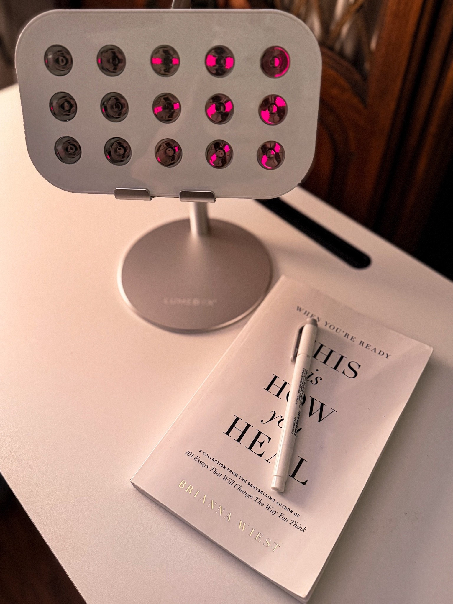 A good nightly routine. Reading + red light Therpay

#LTKselfcare #LTKHome #LTKTravel