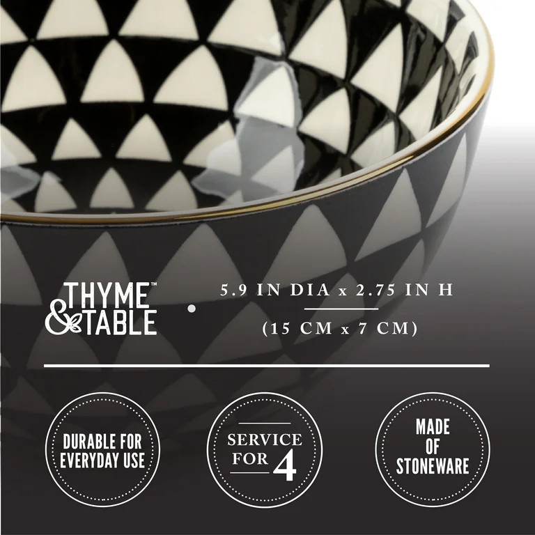 Thyme & Table Dinnerware Black & White Medallion Stoneware Round Bowls, 4 Pack - Walmart.com | Walmart (US)