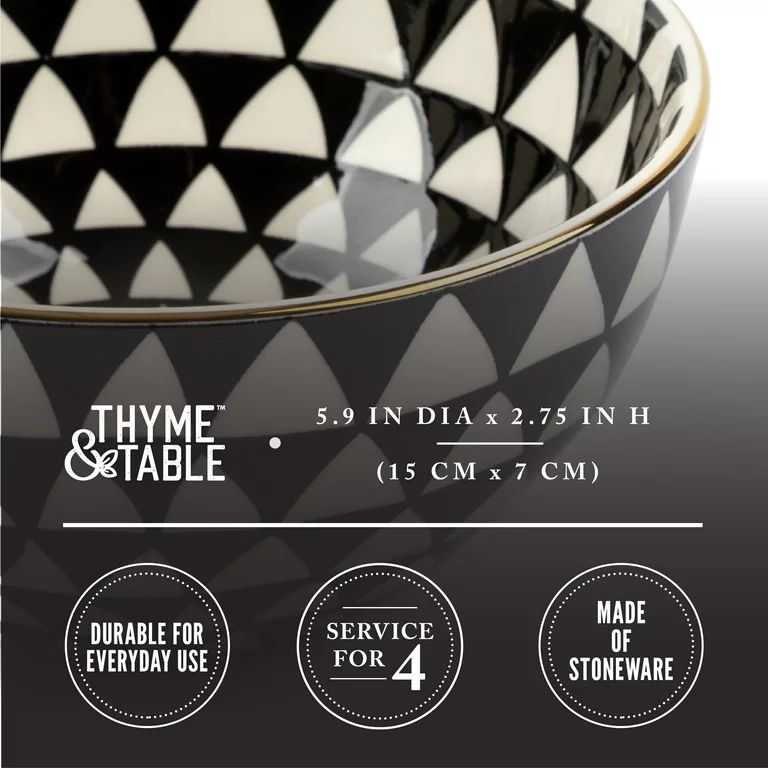 Thyme & Table Dinnerware Black & White Medallion Stoneware Round Bowls, 4 Pack - Walmart.com | Walmart (US)