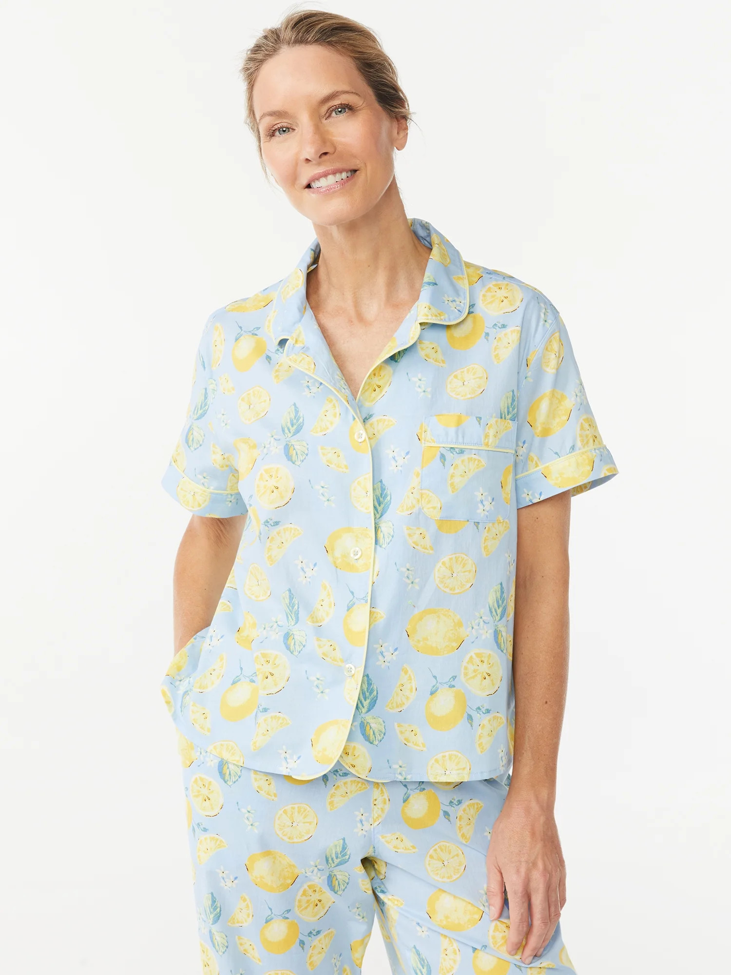 Joyspun Women's Woven Notch Collar Sleep Top, Sizes S to 3X | Walmart (US)