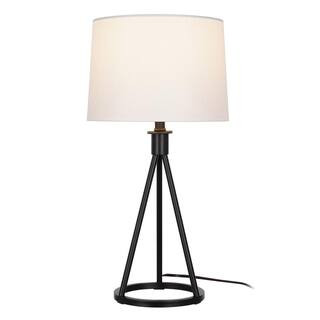 Higgins 23.75 in. Black Tripod Table Lamp with Round Base with LED Bulb Included | The Home Depot
