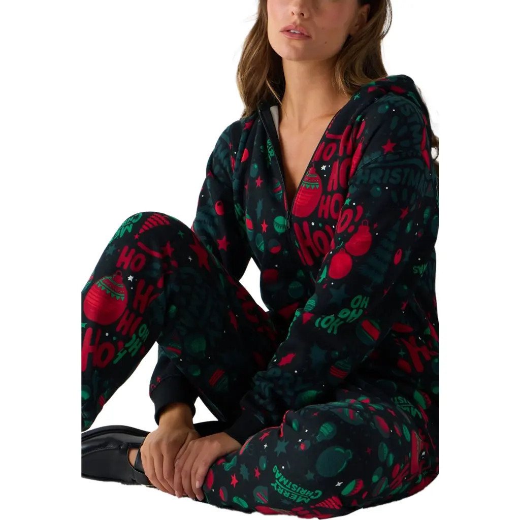 Fabletics Women's Cozy Fleece Hooded Jumpsuit in Hohoholiday at Nordstrom, Size Xx-Small | Nordstrom