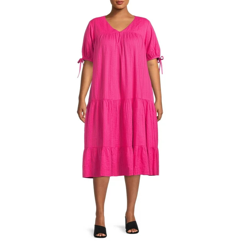 Terra & Sky Women's Plus Size Tired Dress with Tie Sleeves | Walmart (US)