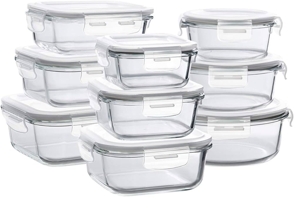 Bayco Glass Storage Containers with Lids, 9 Sets Glass Meal Prep Containers Airtight, Glass Food ... | Amazon (US)