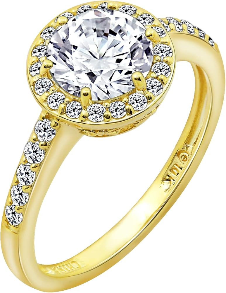 Amazon Essentials 10k Gold Made with Infinite Elements Cubic Zirconia Round Halo Ring, (previousl... | Amazon (US)