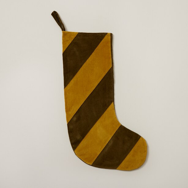 PIECED VELVET STRIPE STOCKING, WILD OLIVE | Indigo (CA)