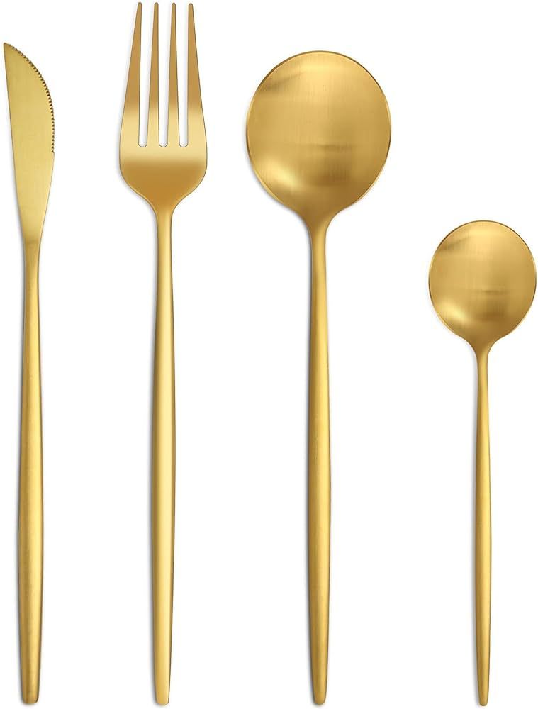 Matte Gold Cutlery Sets 32 Pieces, Bestdin Elegant Stainless Steel Cutlery Set, Kitchen Cutlery S... | Amazon (UK)