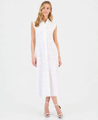 Anne Klein Women's Eyelet Embroidered Shirtdress - Macy's | Macy's