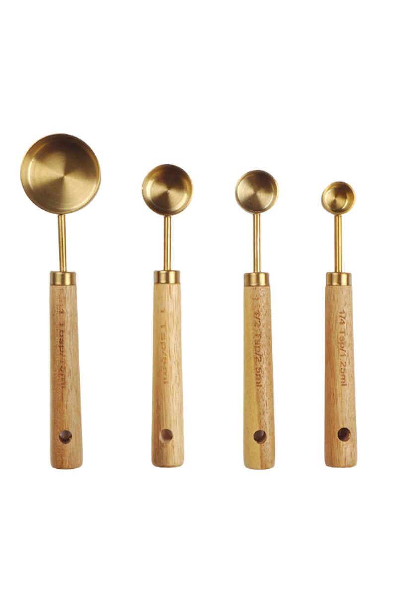 Gold and Acacia Wood Engraved Measuring Spoons - Set of 4 | APIARY by The Busy Bee