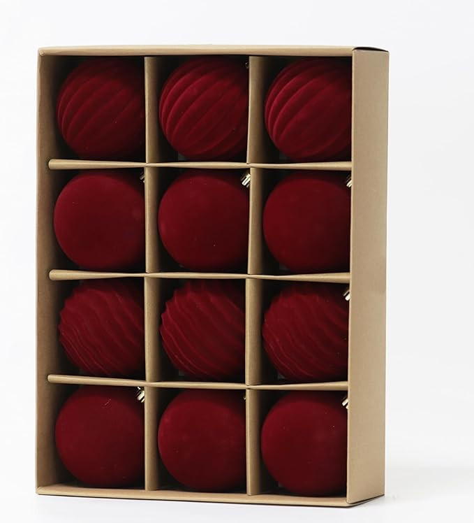 Senjie Velvet Christmas Balls Flocked Christmas Tree 3.15inch Ornaments 12PCS Plastic Balls Xmas ... | Amazon (US)