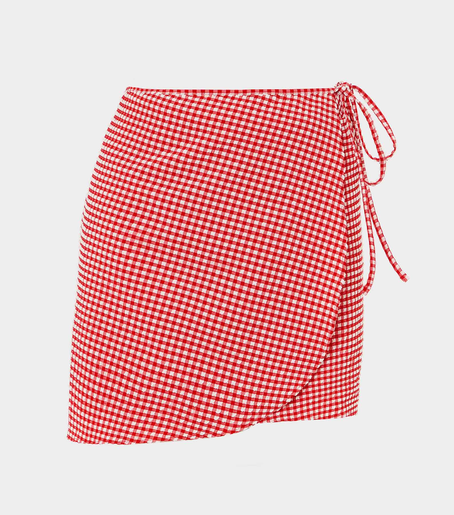 Gingham Seersucker Short Sarong - Red Gingham | HUNZA G