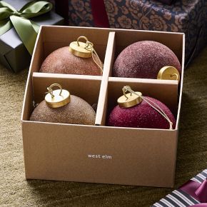 Flocked Ball Ornaments (Set of 4) - Warm Tones | West Elm (US)