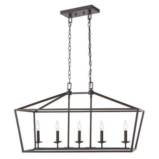 Home Decorators Collection Weyburn 5-Light 36 in. Bronze Caged Farmhouse Linear Island Hanging Ch... | The Home Depot