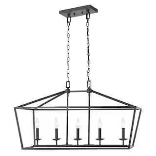 Home Decorators Collection Weyburn 5-Light 36 in. Bronze Caged Farmhouse Linear Island Hanging Ch... | The Home Depot