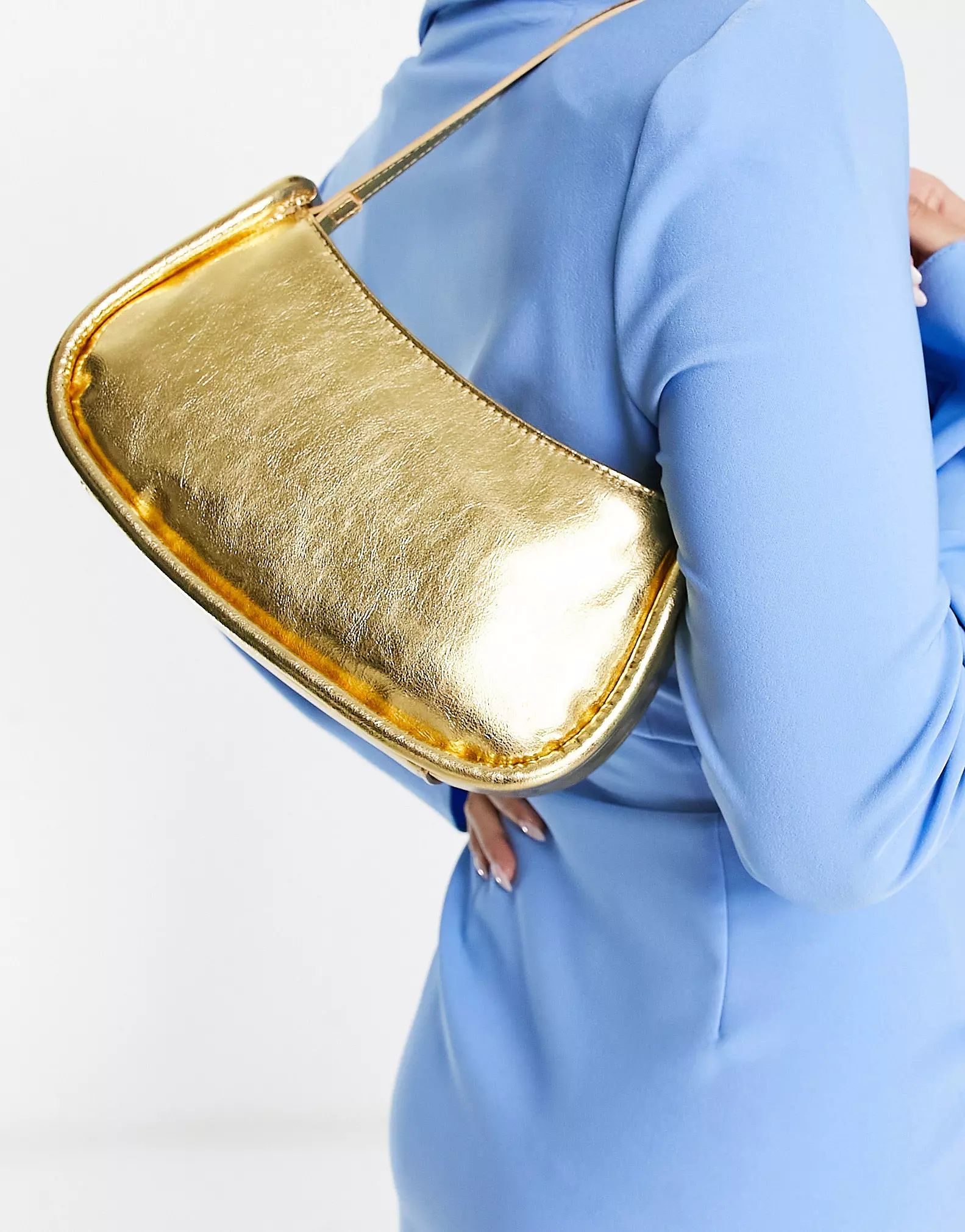 ASOS DESIGN shoulder bag with piping in gold pu | ASOS (Global)