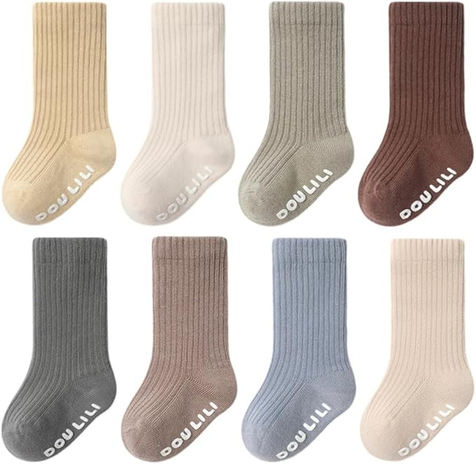QandSweet Baby Boy Combed Cotton Socks Toddler Crew Sock Non-Skid for Newborn Infant Childrens | Amazon (US)