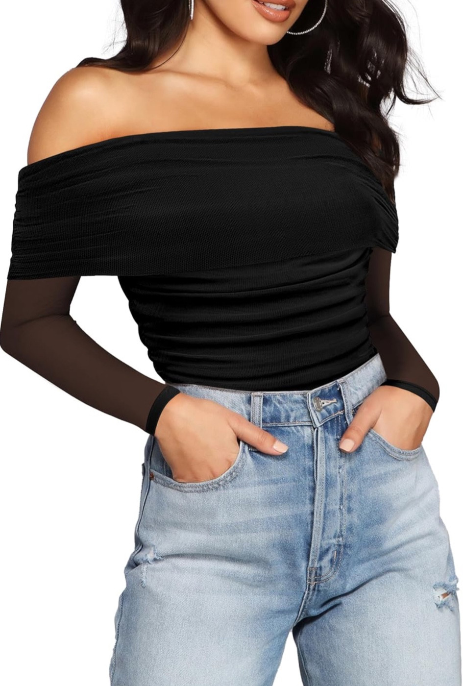 Women's Off The Shoulder Long Sleeve Bodysuit 🖤🖤🐼

#LTKHoliday #LTKStyleTip #LTKSaleAlert