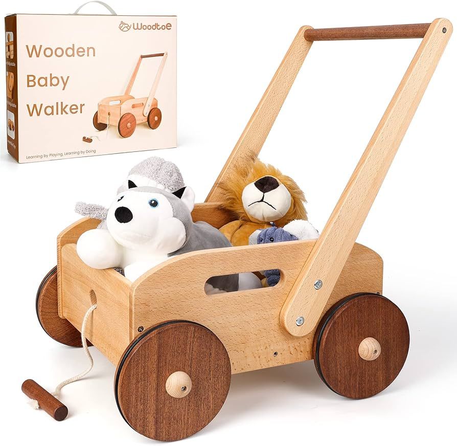 Woodtoe Wooden Baby Walker, Adjustable Speed Push Toys for Babies Learning to Walk, Natural Wood ... | Amazon (US)