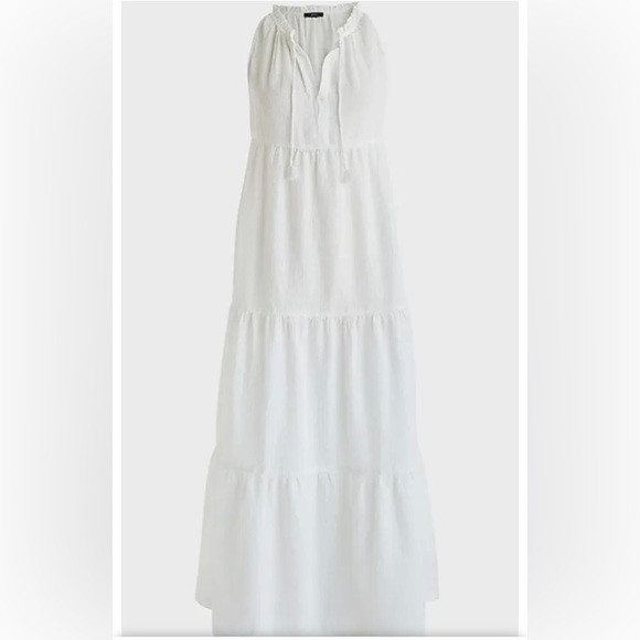 J CREW MAXI TIERED DRESS WHITE FLOWY COTTON TIE AT NECK | Poshmark
