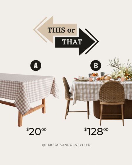 Which one would you pick? 
-
Home dupes. Tablecloth. Save or splurge. 

#LTKhome #LTKfindsunder50