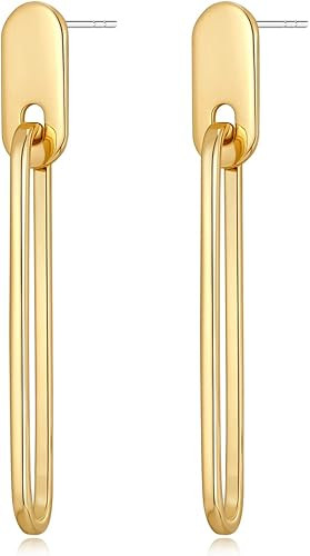 MUYAN Gold Plated Long Geometric Link Drop Earrings for Women Chic Long Link Dangle Earrings Geom... | Amazon (US)