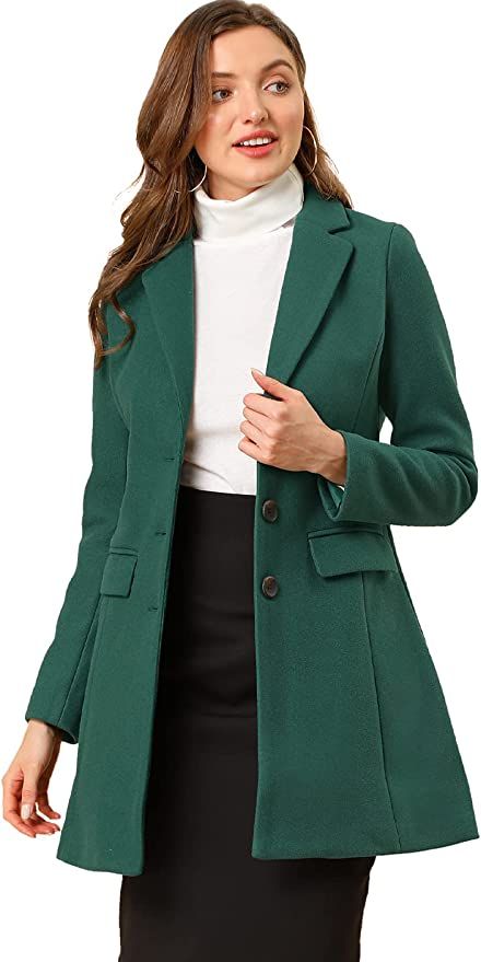 Allegra K Women's Notched Lapel Single Breasted Outwear Winter Coat | Amazon (US)