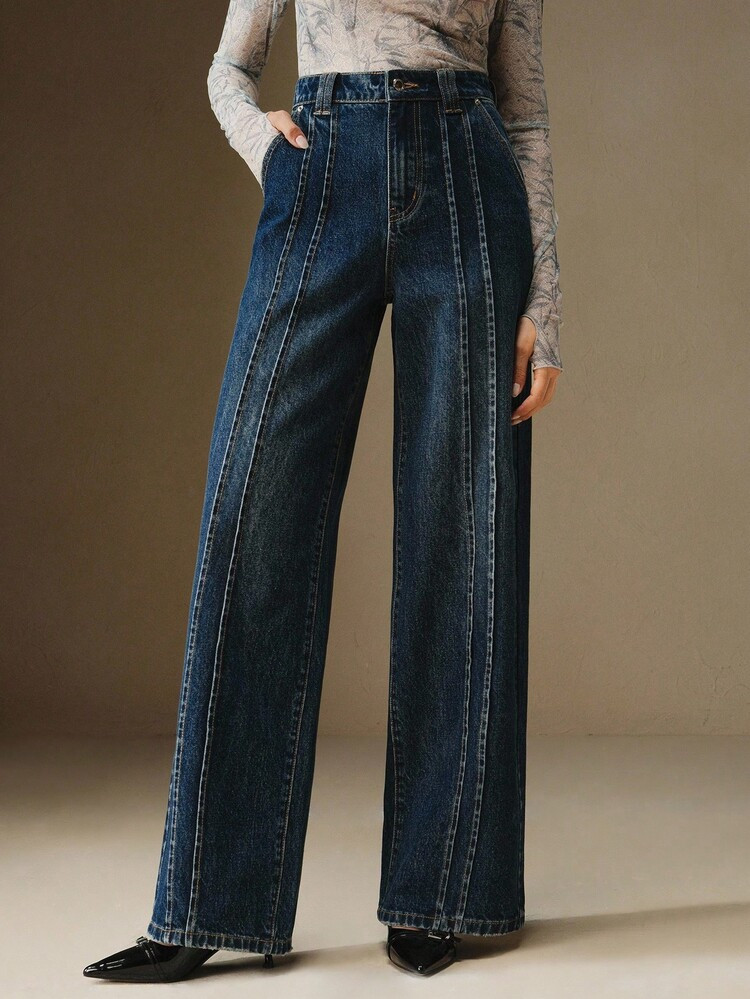 Anewsta Women Toothpick Design Pockets Straight Loose Casual Jeans | SHEIN