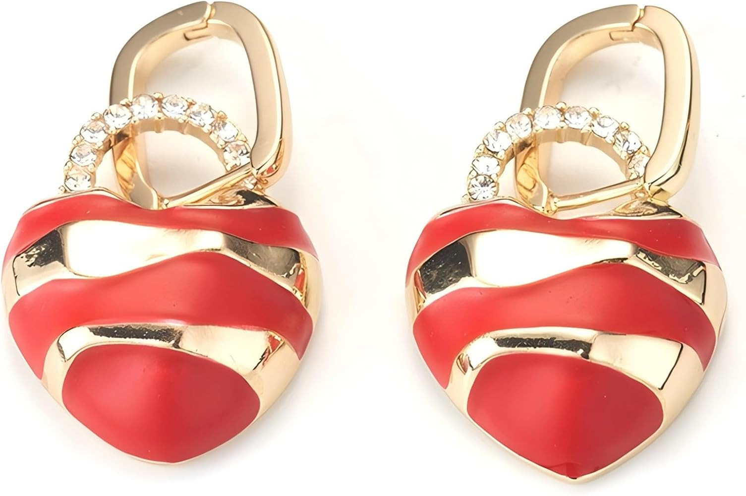 Red Heart Earrings for Women - 14K Gold Plated Lock Dangle Earrings with Sparkling Zircon | Cute ... | Amazon (US)
