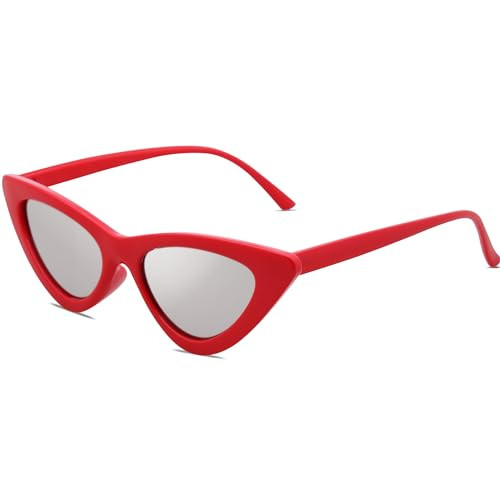 SOJOS Retro Vintage Narrow Cat Eye Sunglasses for Women Clout Goggles Plastic Frame SJ2044 with Red Frame/Silver Mirrored Lens | Amazon (US)