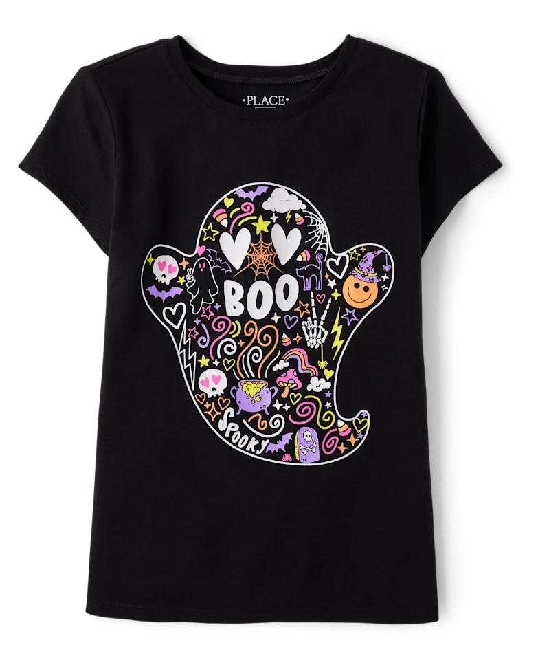 Girls Glow Ghost Boo Graphic Tee - black | The Children's Place